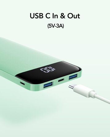 Дисплей, сумісний з iPhone, Samsung, Huawei (зелений), 10400mAh USB C, LED-