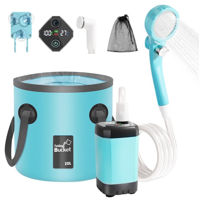 Портативний душ для кемпінгу з насосом, 6000mAh, акумуляторний душ для саду, пляжу, авто, тварин