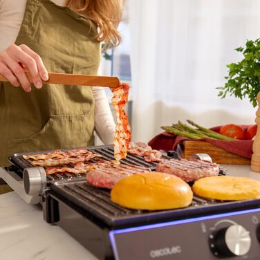 Електричний гриль Cecotec Rock'nGrill Blaze Neon – 2200 Вт, регулювання до 180°, знімні пластини, велика поверхня 29x23 см