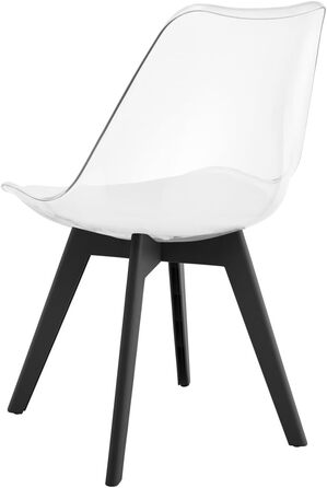 Чорні обідні стільці – стильні пластикові стільці з м'яким сидінням з екошкіри та поліпропіленовими ніжками, сучасний дизайн, комфортне відчуття (прозорі – чорні поліпропіленові ніжки, набір 1 шт.)