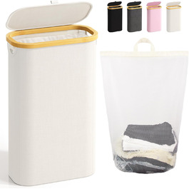 Вузький кошик для білизни з кришкою, 75L, складний, для спальні, ванної, пральні, дитячої кімнати, бежевий