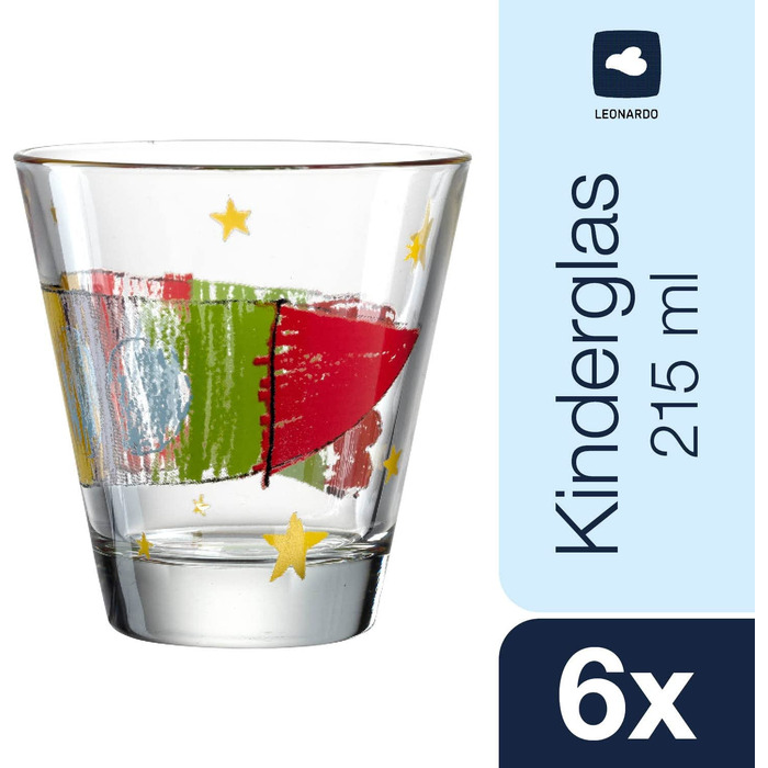 Леонардо Хоум Леонардо Бамбіні питний набір з 6 пляшок, різнокольорові кружки, розписані за дитячими мотивами, склянки для соку, придатні для миття в посудомийній машині, 215 мл 025972, 215 мілілітрів (ракета)