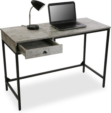 Письмовий стіл Versa Jack для комп'ютера, робочий стіл Компактний стіл офісний, з висувним ящиком, розміри (В x Д x Ш) 76 x 48 x 110 см, Дерево та Метал, Колір Сірий