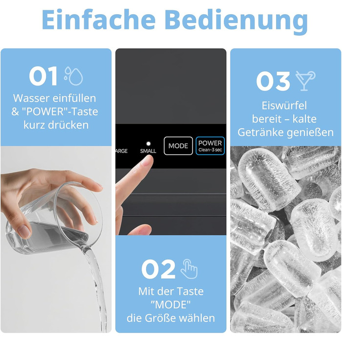 Льодогенератор Comfee RCI12GY1EU(E) 12 кг/24 год, 1.3 л, самоочищення, чорний