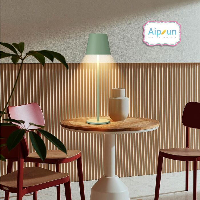 Aipsun LED настільна лампа акумуляторна, регульоване світло, зелена, 5500mAh, IP54, для ресторану, спальні, бару