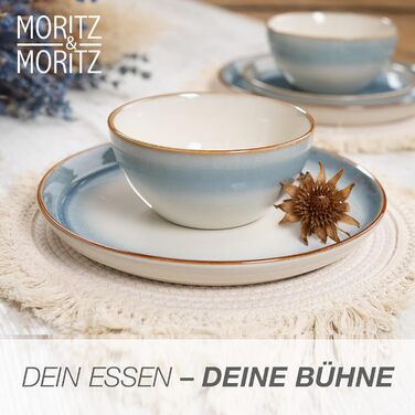 Набір посуду Moritz & Moritz TARENTO 48 предметів (12 осіб) - 48-місний набір посуду з високоякісної кераміки, 12 обідніх тарілок, 12 десертних тарілок, 12 супових тарілок та 12 чашок, блакитний колір