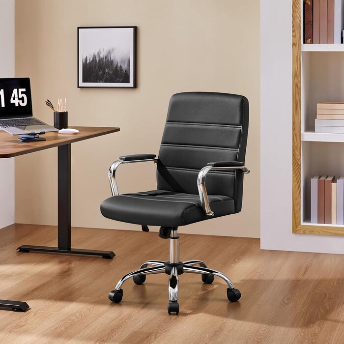 Крісло офісне Yaheetech чорне з підлокітниками, регульоване, на коліщатках для дому/офісу