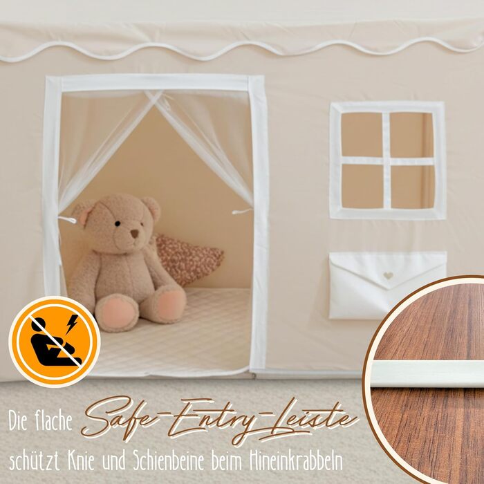 Дитячий будиночок LIONHERZ® DAS ORIGINAL з поштовою скринькою | Ігровий намет з килимком та гірляндою | Будиночок для дітей з 3 вікнами та щільним завісою | Намет для дитячої кімнати (кремово-білий)