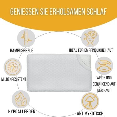 Дитяча подушка Inphysio з memory foam - бамбукова тканина, гіпоалергенна - для комфортного сну - ергономічна подушка для шиї - 50 x 30 x 5,5 см (перлова)