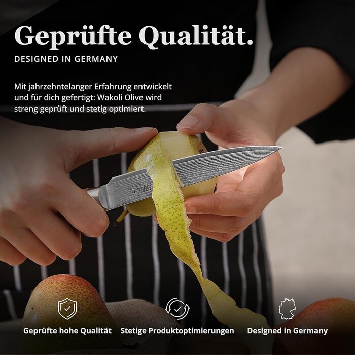 Ніж кухарський Wakoli з дамаської сталі (серцевина VG10), 20 см – гострий та збалансований – ніж з ручкою з оливкового дерева в подарунковій коробці – кухонний ніж Damask для професіоналів та любителів (універсальний)