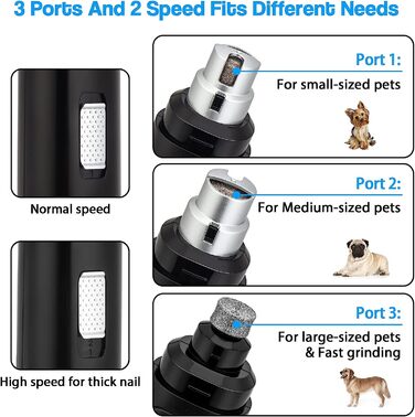 Точилка для кігтів Casfuy для собак-професійна 2-ступінчаста електрична акумуляторна машинка для стрижки кігтів для домашніх тварин, безболісний догляд і розгладження лап для маленьких, середніх собак і кішок (чорний)