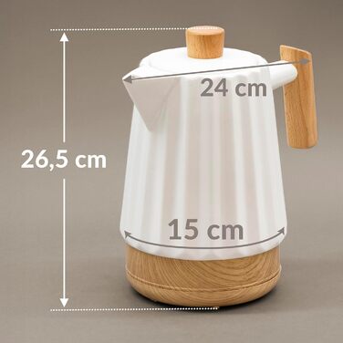 Керамічний чайник 1,7L білий з дерев'яною ручкою та кришкою, поворотний на 360°, LED-індикатор, харчовий силікон, BPA-Free, 1500W, ретро дизайн, довговічний та стильний – модель ALLEGRO
