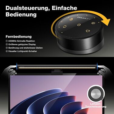 Світлодіодна лампа-панель Douxlife для монітора з підсвічуванням, USB офісна лампа з сенсорним керуванням та пультом, 42 см, регульована яскравість/колірна температура, Screenbar для ПК, чорний