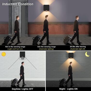 Klighten Зовнішня лампа з датчиком руху 12W, IP65, 3000K тепле біле світло, для внутрішнього та зовнішнього використання, регульований світловий потік, чорний колір