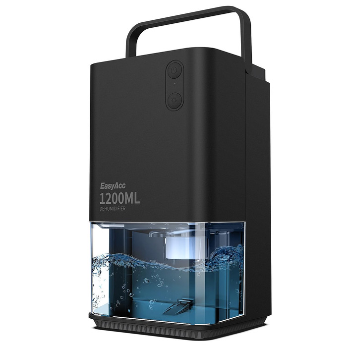 EasyAcc Електричний осушувач повітря 1200 мл, компактний, тихий, портативний, з автовимкненням та режимом сну. Ідеально для офісу та дому. Чорний колір.