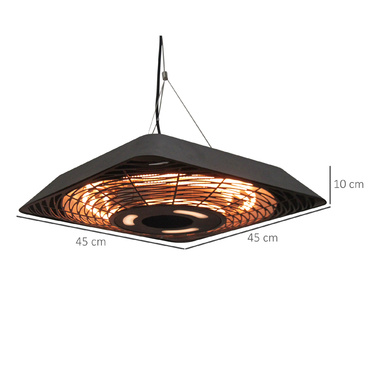 Нагрівач стельовий Outsunny 800W/1200W/2000W, 5 режимів нагріву, IP45, електричний нагрівальний гриб з пультом дистанційного керування, алюміній, скло, чорний, 45x45x10 см | Aosom