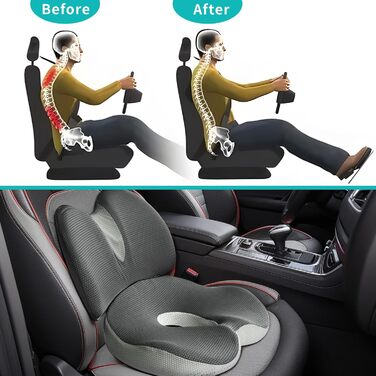 Набір подушок для сидіння та підтримки спини 2 в 1, ергономічні подушки з піною з пам'яті для офісного крісла, автокрісла, інвалідного візка, сірий колір