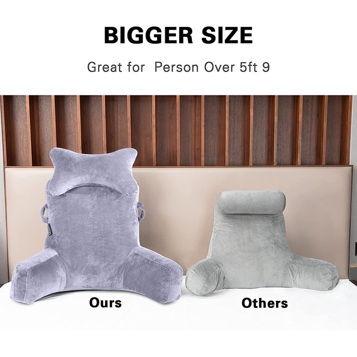 Велике крісло-мішок для читання з підголівником та підлокітниками, 78,7 см, сіре