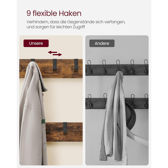 Стійка для одягу VASAGLE з дзеркалом та банкеткою, 35 x 98 x 180 см, для передпокою, спальні, вітальні, індустріальний дизайн, вінтажний колір, HSR415B01