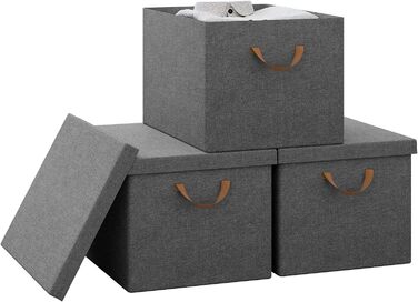 Коробки для зберігання Набір з 5 шт. , коробка з кришкою, тканинна коробка, кошик для зберігання, складна коробка, куб для зберігання з ручками, складна коробка, для одягу Іграшки, сірий, 38x20x27 см, ABB01gbn-5 (51L(3 шт. ))