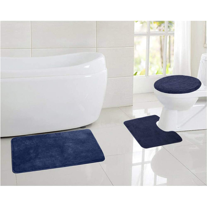 Набір килимків для ванної кімнати ELEOPTION (3 шт.): килимок для ванни, килимок для туалету, антиковзкий, м'який, вбираючий (темно-синій)