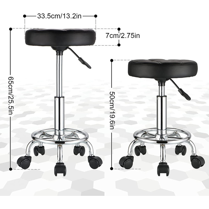 Круглий стілець на коліщатках hmtot mtot зі штучної шкіри з регульованим сидінням по висоті обертовий стілець з коліщатками чорний