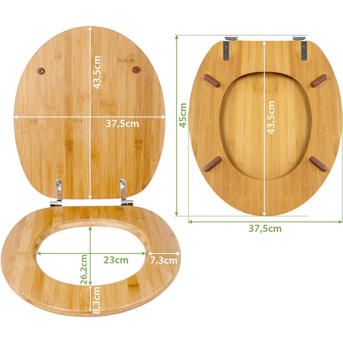 Бамбукове сидіння для унітазу banjado Design 44x38x5см з мотивом бежевих сердець - бамбукова кришка/сидіння для унітазу - високоякісна бамбукова кришка/сидіння для унітазу з універсальними петлями для всіх стандартних унітазів