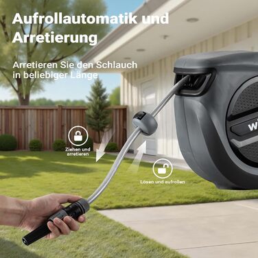 XPOtool Шланг-катушка на стіну з автозмотуванням та 15м водяного шлангу для поливу саду