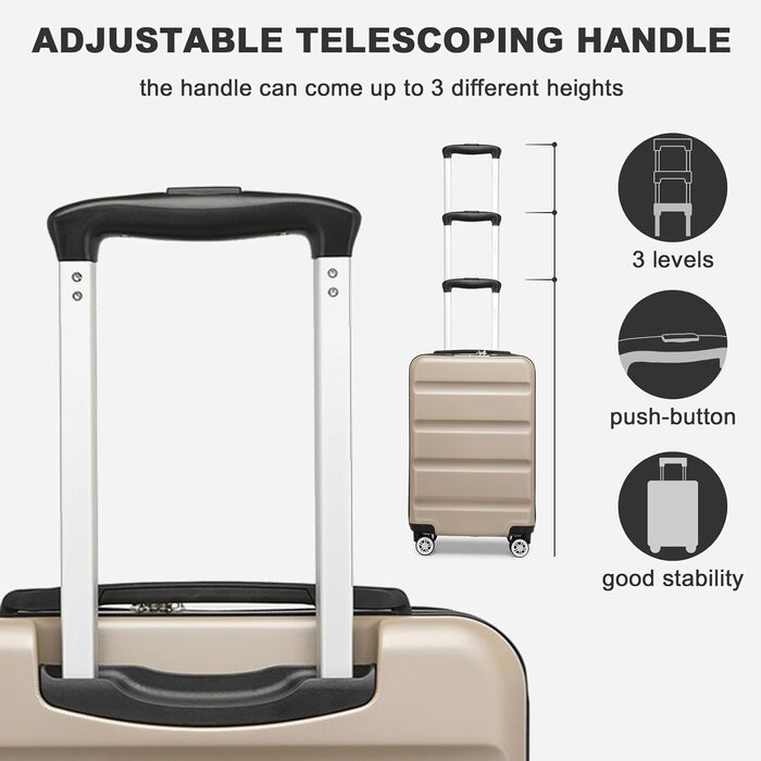 Набір валіз KONO 3 шт. (M-L-XL) з ABS+PC, розширювані, з TSA-замком та 4 колесами, золотий