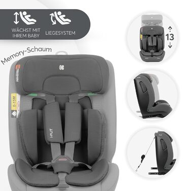 Автокрісло KikkaBoo i-Size i-FLIT 9-36 кг, ISOFIX, група 1/2/3, 15 міс. - 12 років, збоку SPS, Top Tether, регульована підголовник (Світло-сірий)