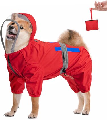Макінтош для собак водонепроникний, світловідбиваючий, з капюшоном і кишенею, для собак, для прогулянок, XL (45 см), червоний