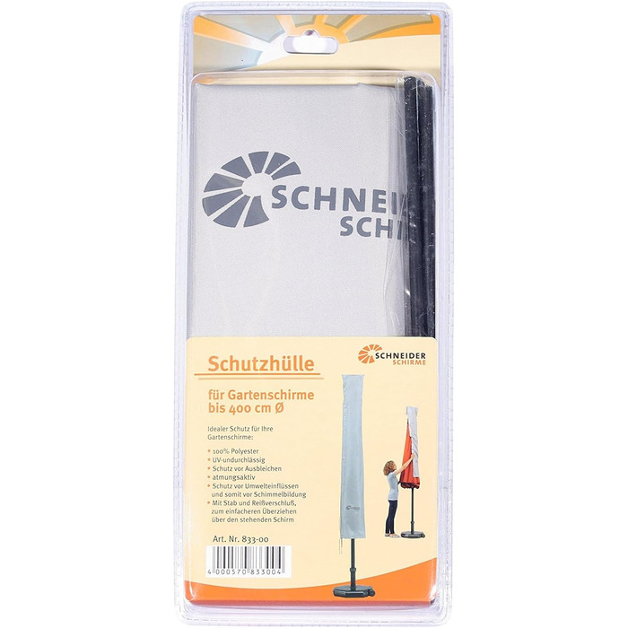 Захисний чохол для парасольки Schneider, Ø 821-00, сріблясто-сірий, 177 x 26/34 см, 0.3 кг, сірий (до 400 см)
