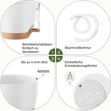 Набір горщиків для квітів Bamworld 6 шт. з автополивом, 12.7-20.3 см, з підставкою, для кімнатних рослин та розсади (білий)