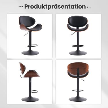 Барний стілець YOUTASTE з вигнутого дерева, 1 шт., 360° обертання, спинка та підніжка, PU-шкіра, для бару, кухні, бістро, білий (чорний)