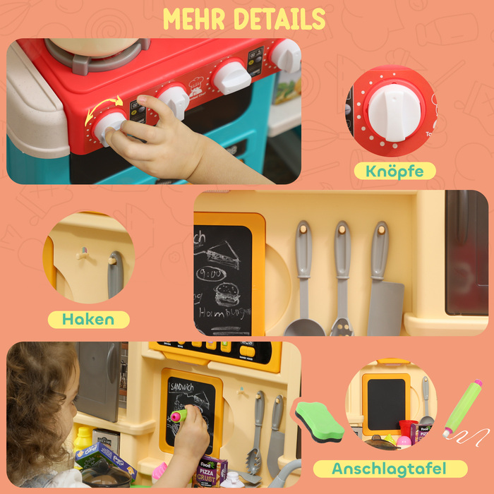 Дитяча кухня з проточною водою, 85 предметів аксесуарів, електричний кран, світлові та звукові ефекти, для дітей віком 3-6 років, пластик, зелений