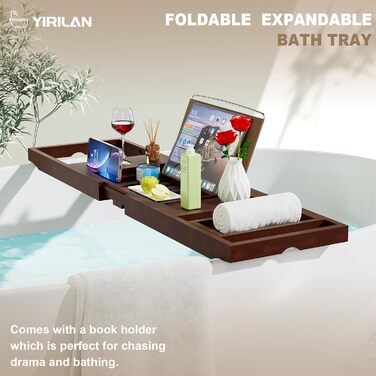 Підставка для ванни Yirilan, висувна, бамбукова, для 1-2 осіб, з тканиною (колір: коричневий)