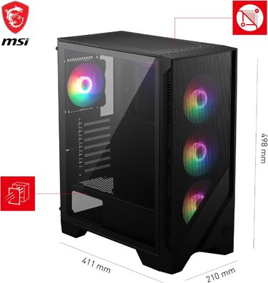 Корпус для ПК MSI MAG Forge 120A Airflow, Mid-Tower, ATX, підтримка RTX 40, Auto-RGB вентилятори, магнітні пилові фільтри, загартоване скло, USB 3.2 Gen1 Typ-A