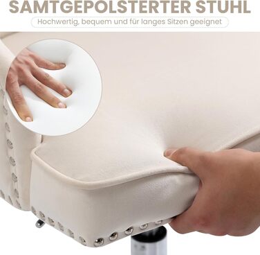 Крісло для офісу Fiximaster з велюру, поворотне, з регулюванням висоти, на роликах, золоті ніжки, для дому/офісу, до 135 кг, біле