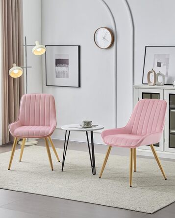 Набір з 2 стільців Lestarain для їдальні, вітальні, кухні, ретро стиль, м'яке сидіння з велюру, металеві ніжки, до 150 кг, рожевий велюр