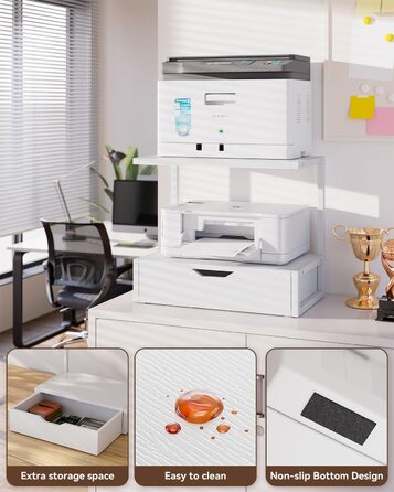 Підставка для принтера IBUYKE 2-ярусна, стіл з полицею для офісу, органайзер для паперів, книг, сканера, факсу, білого кольору TLJ015W