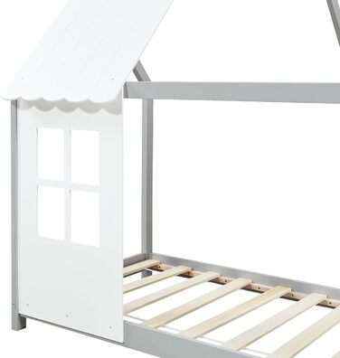 Дитяче ліжко Tostedt en.casa: ліжко-будиночок, ліжко для підлітків, ліжко-ігровий будиночок, напіввідкритий дизайн, ліжко Монтессорі з масиву сосни, 120x200 см, рожево-біле