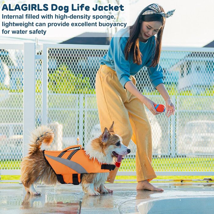 Рятувальний жилет для собак ALAGIRLS, захисний, помаранчевий, XL