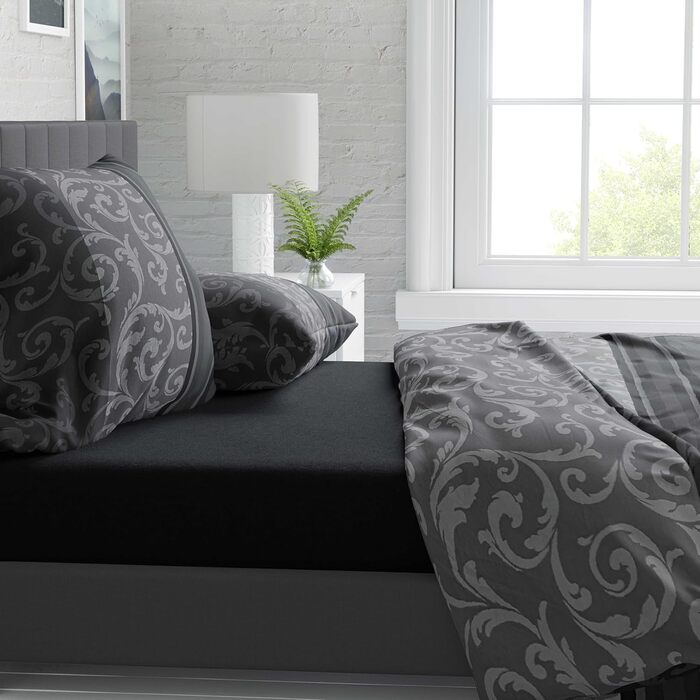 Комплект постільної білизни 200x200 з бавовни – Комплекти постільної білизни на всі сезони, м'яка та дихаюча, простирадло та наволочки 80x80 см на блискавці, Petrol (Natura Grau, 155x220 см (2-кількість))