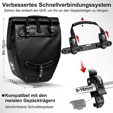 Кофри toptrek для багажника, водонепроникний багажник Pannier 23-28L, сумка для багажу 2-в-1 зі світловідбивачами, задні сумки для велосипедів Багажна полиця з ручкою та плечовим ременем