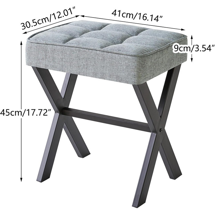 Пуф-табуретка IBUYKE з X-подібними ніжками та підставкою для ніг, тканина льон, сірий блакитний колір, для спальні, вітальні, як приліжкові столики