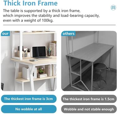 Комп'ютерний стіл 80 x 50 см з полицями, білий та світло-бежевий для дому та офісу