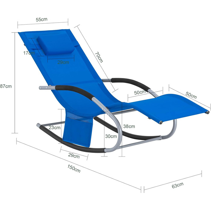 Шезлонг SoBuy для 2 осіб, садова розкладна лежанка, крісло-гойдалка, вологостійка, з подушкою, для тераси, балкону, кемпінгу, до 150 кг, Gartenmöbel OGS28-SCHx2 (Kleinblau)