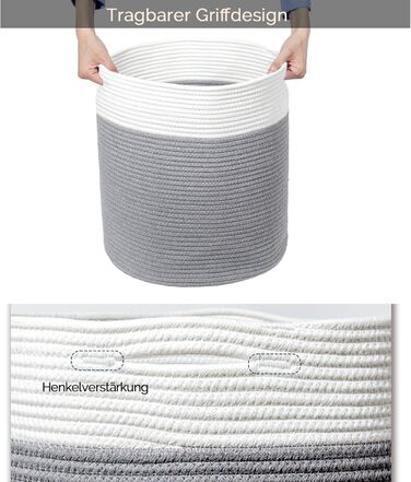 Кошик для білизни 32л з бавовни з ручками (D34*H40см), плетений кошик для зберігання, коричневий (сірий)