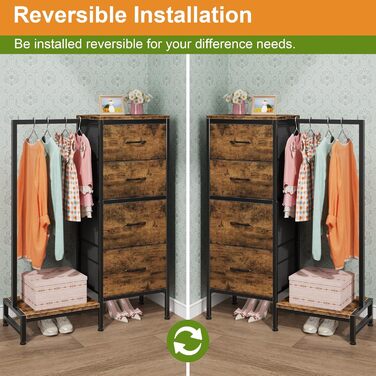 Комод 111 см з 4 висувними ящиками з тканини, з вішалкою, для спальні, вітальні, передпокою, дерев'яний, подарунок