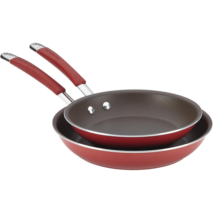 Набір сковорідок Rachael Ray Cucina з литого алюмінію з порцеляновою емаллю, 2 шт, червоний кранбері